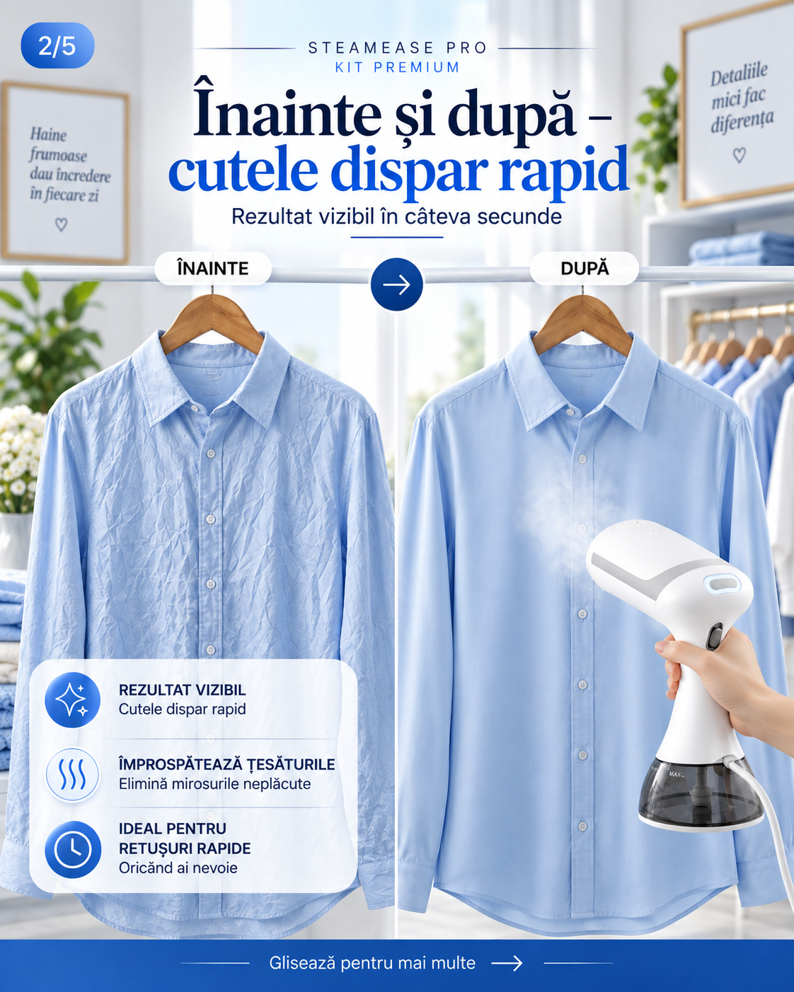 SteamEase Pro™ – Premium Garment Steamer Kit 1500W, 300 ml, 25 g/min