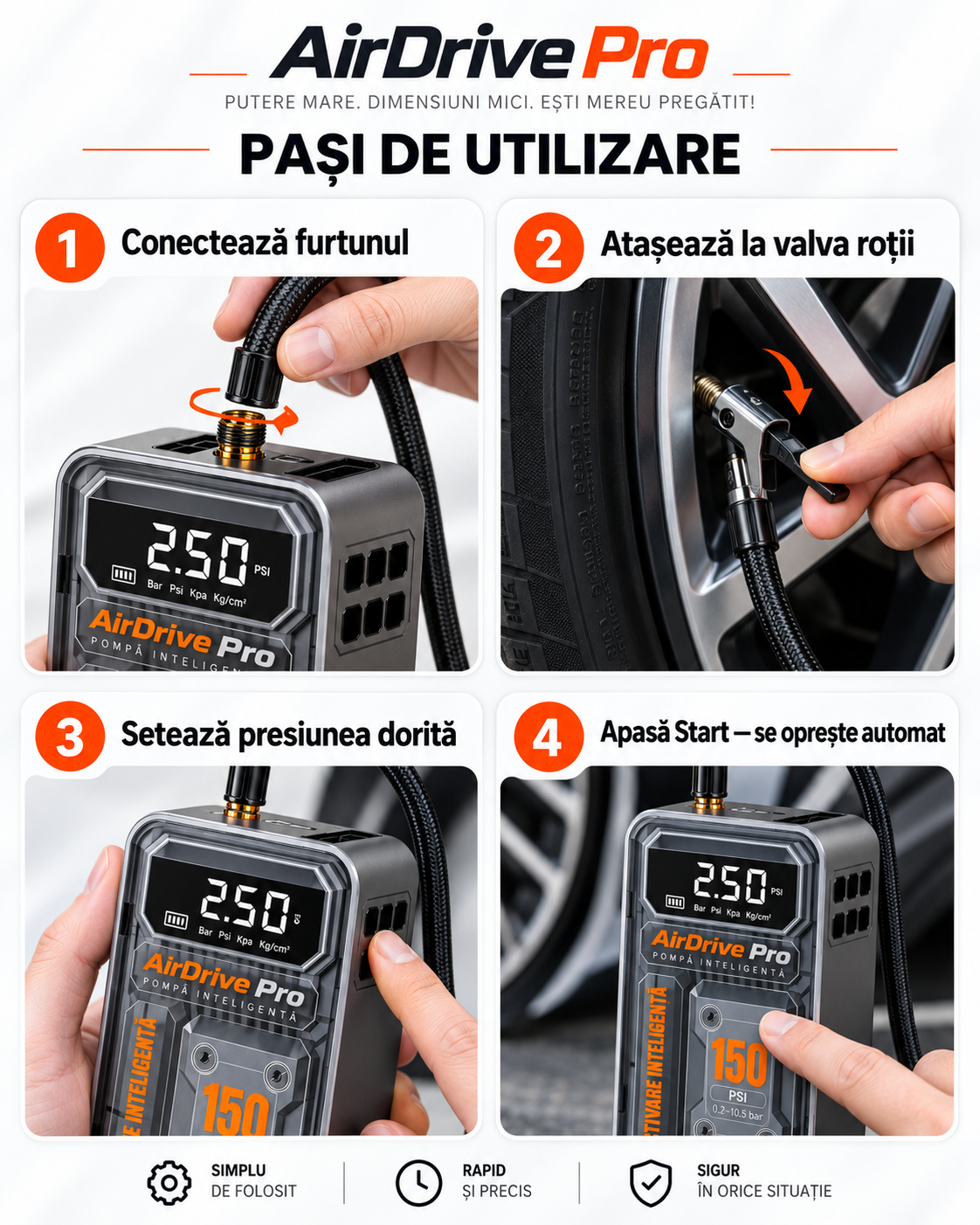 AirDrive Pro™ – 150 PSI Wireless Portable Car Tire Inflator with LCD Display and Auto Stop