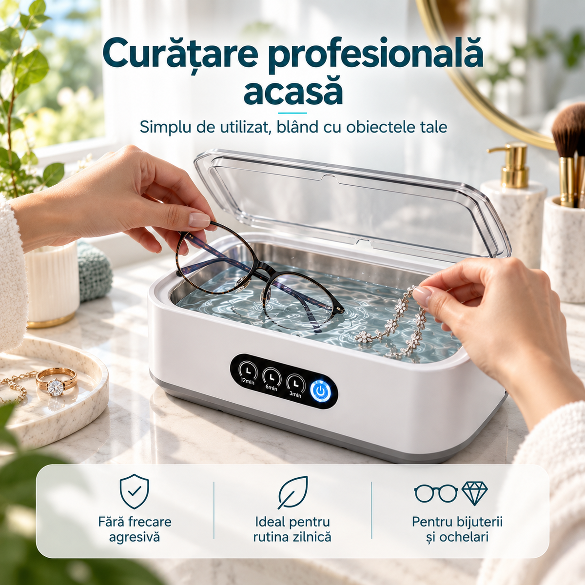 PureClean X81™ – Premium 49 kHz Ultrasonic Cleaner, 650 ml, 40 W, Digital Timer, for Jewelry, Eyeglasses and Accessories