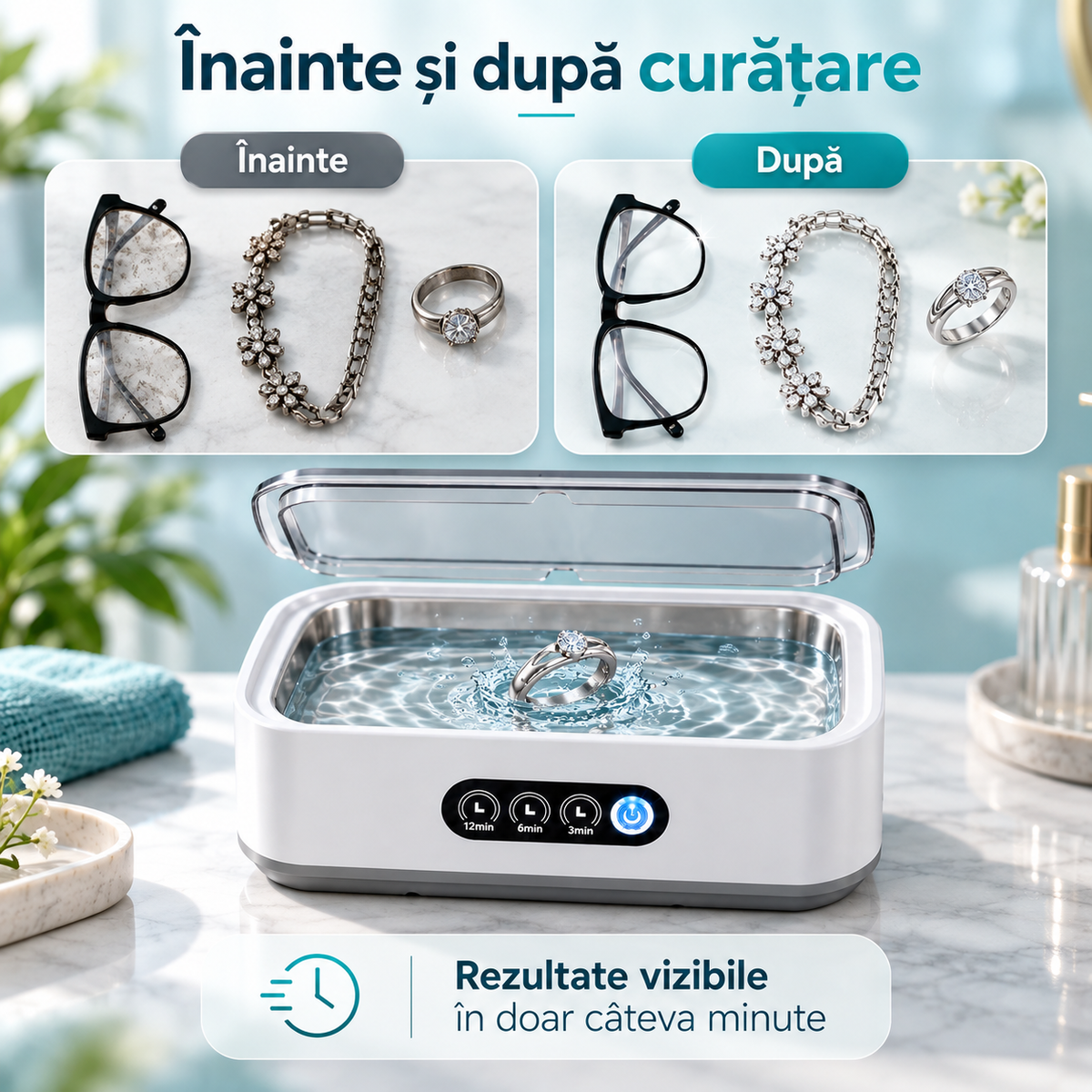 PureClean X81™ – Premium 49 kHz Ultrasonic Cleaner, 650 ml, 40 W, Digital Timer, for Jewelry, Eyeglasses and Accessories