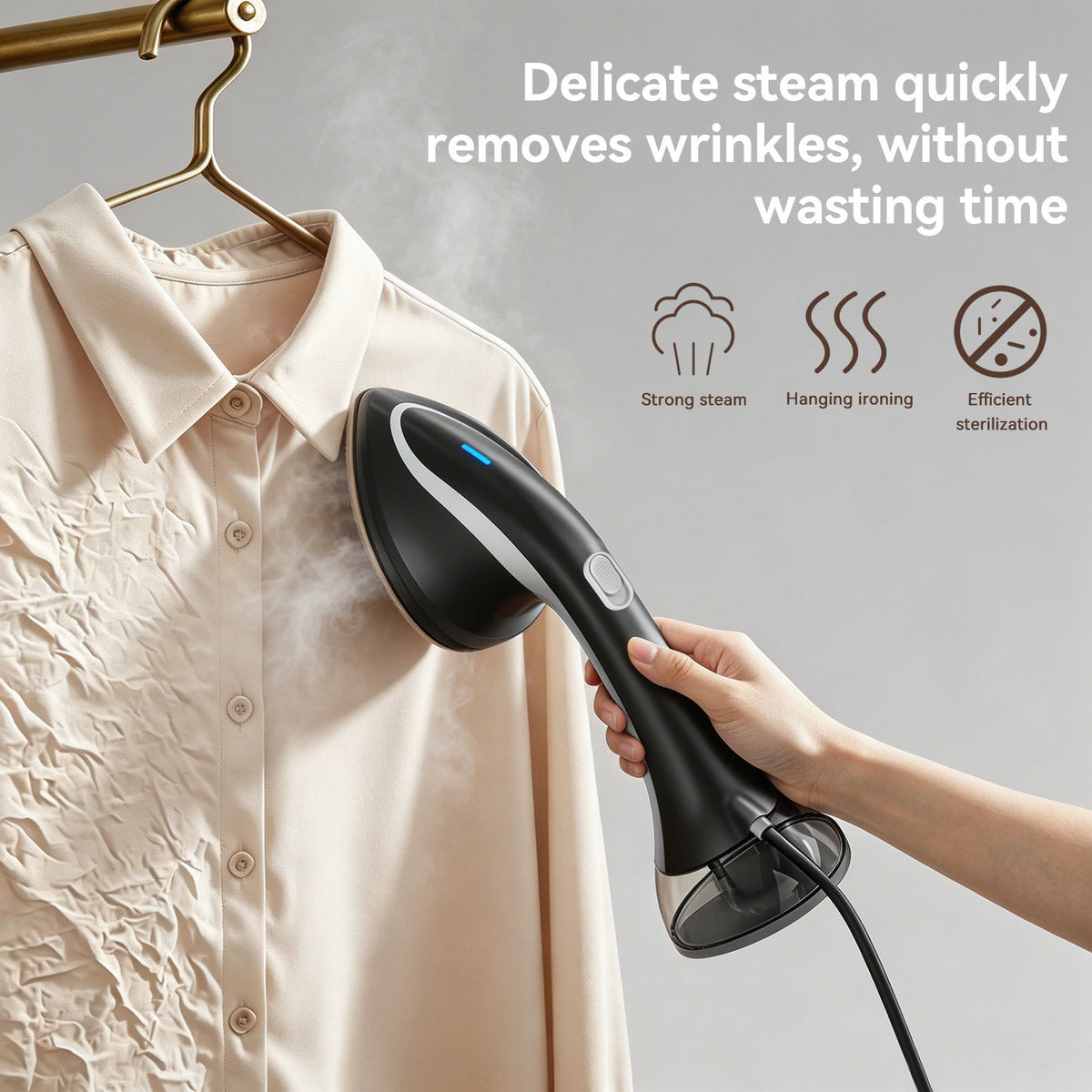 Défroisseur vapeur portable GS10 1500W – réservoir 300 ml, vapeur 130 °C, anti-fonctionnement à sec