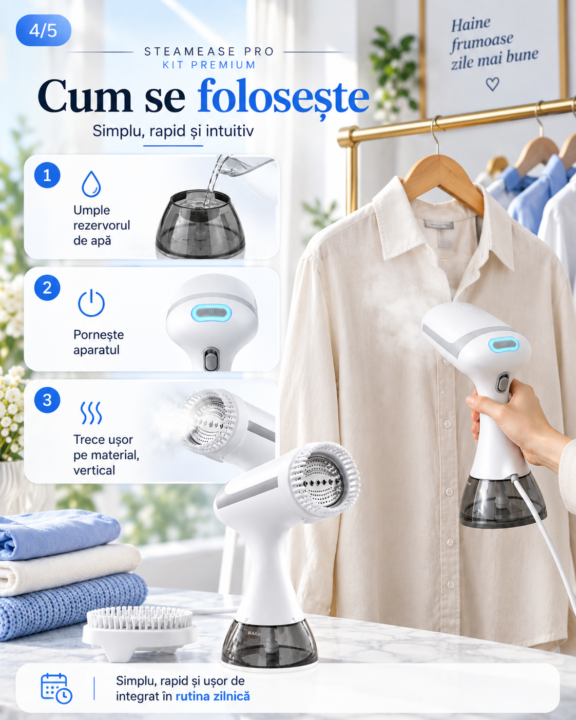 SteamEase Pro™ – Premium Garment Steamer Kit 1500W, 300 ml, 25 g/min