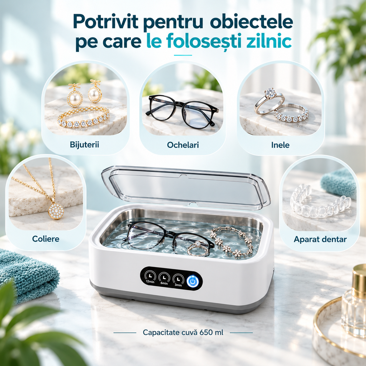 PureClean X81™ – Premium 49 kHz Ultrasonic Cleaner, 650 ml, 40 W, Digital Timer, for Jewelry, Eyeglasses and Accessories